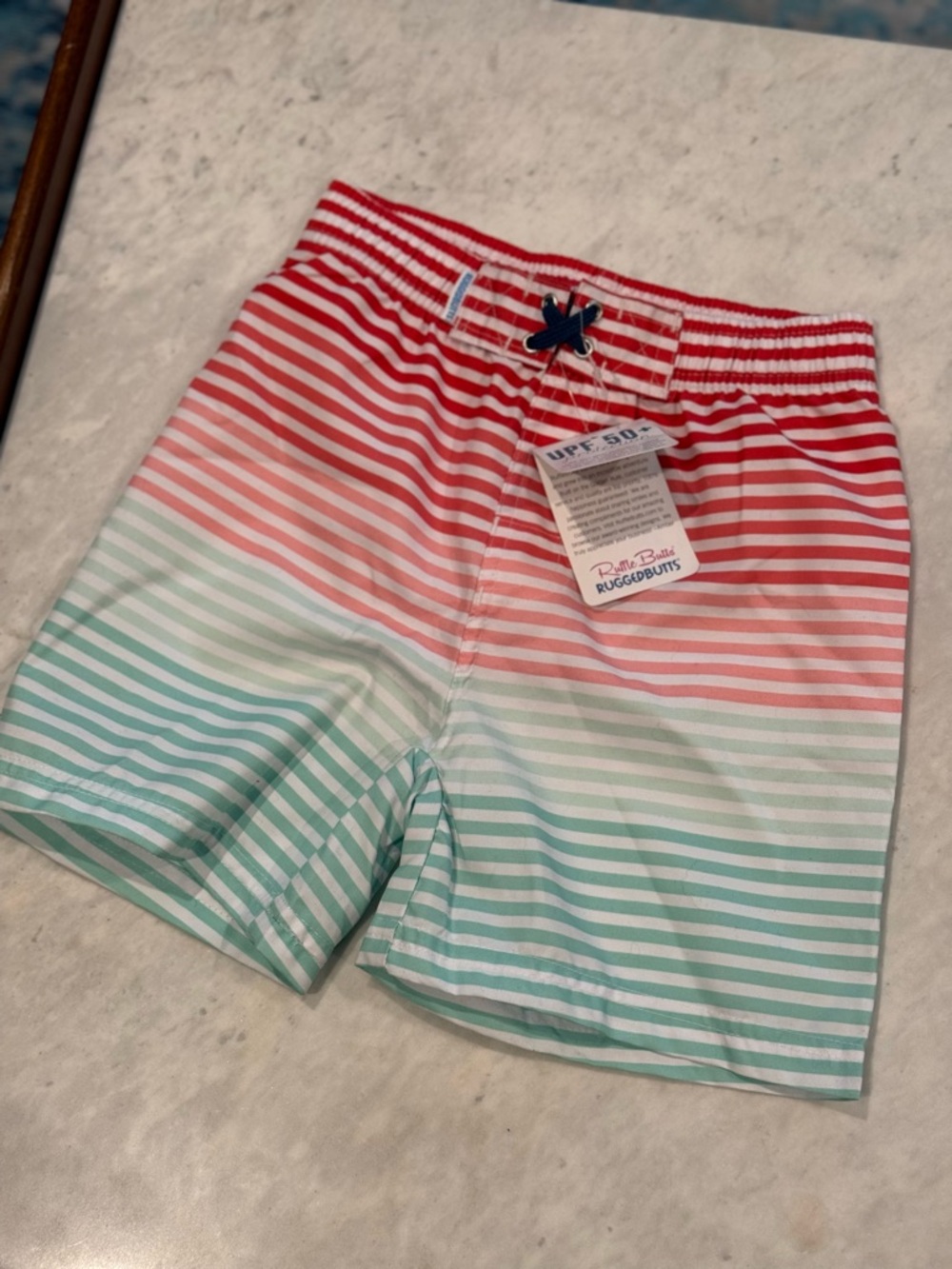 NWT! RuggedButts Striped Boys UPF 50 Lined Swim Trunks